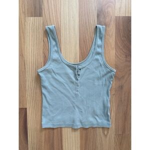 Abercrombie & Fitch Soft A&F Rib Henley Snap Tank Sage Green Size M